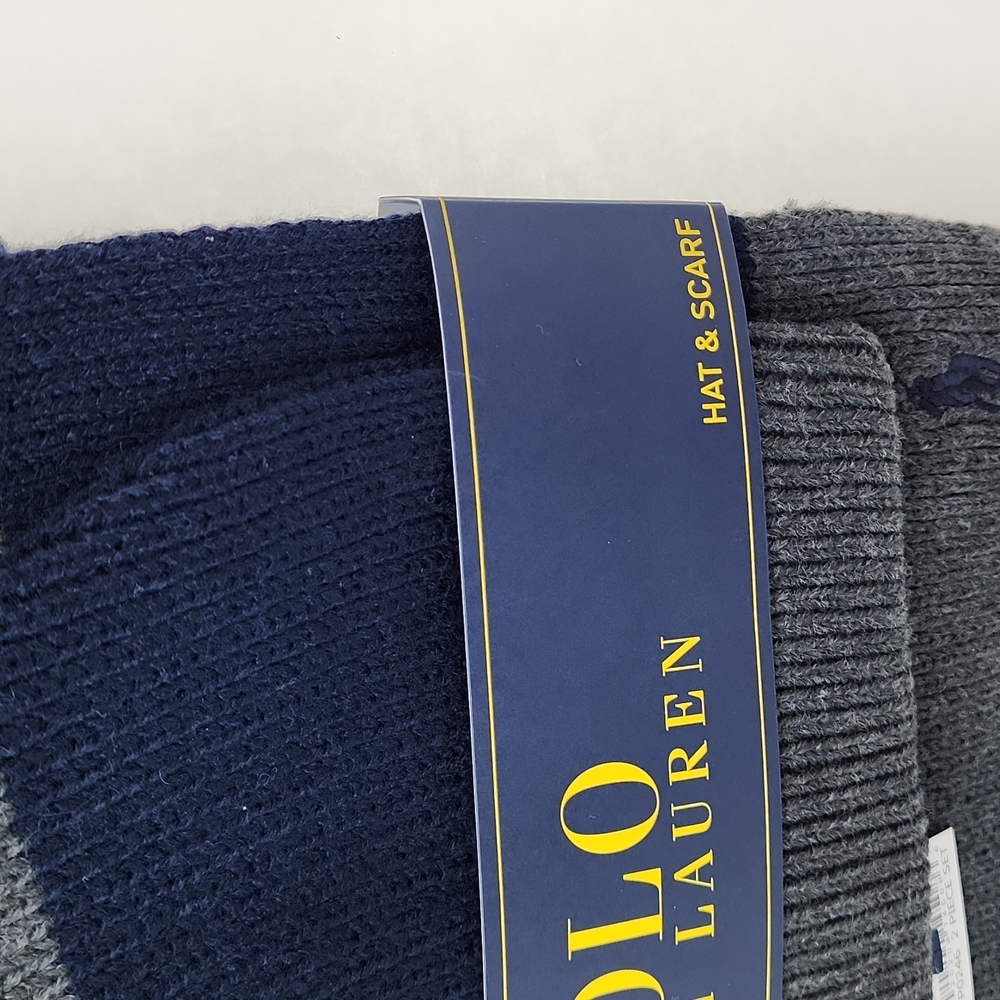 POLO RALPH LAUREN 2 PIECE SET, GREY & NAVY HAT & SCARF - Picture 5 of 12